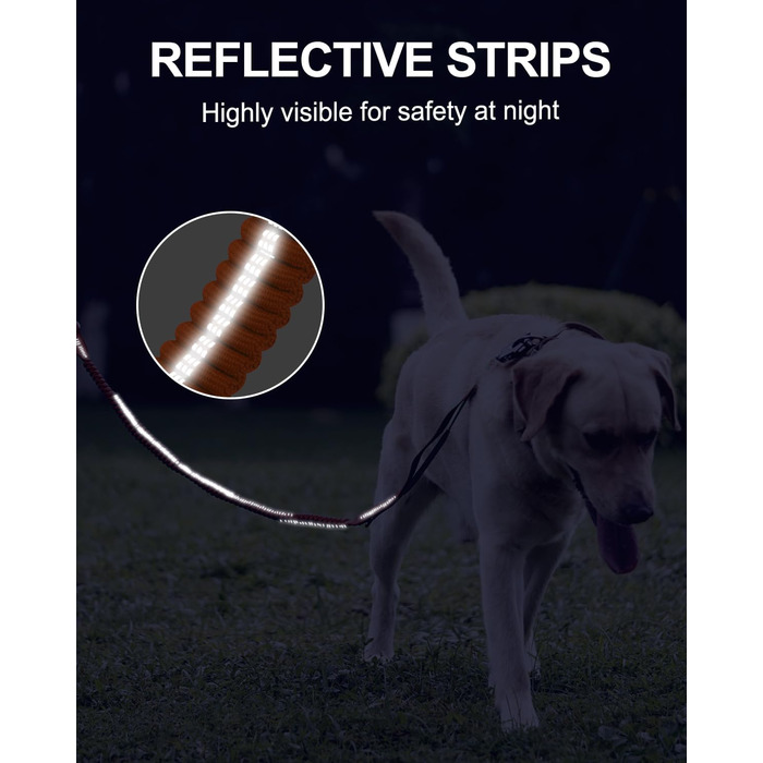 Тактична повідок для собак Joytale, 1.2м-1.8м, еластична (bungee), з 2 м'якими ручками, автофіксатор, без натягу для собак середніх, великих та екстра-великих порід, помаранчевий колір