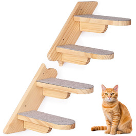 Кігтечка-полиця для котів WandMontierte Katze, дерев'яна, 4 сходинки, з плюшем, для лазіння, сну та ігор