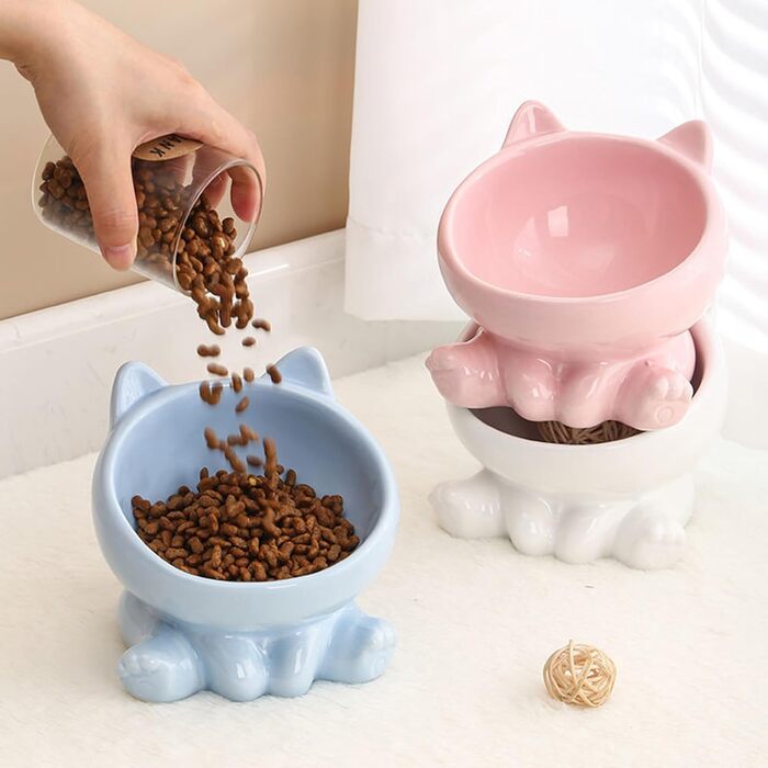 Миска для кота з кераміки, піднята, протиковзна, 15° нахил, для корму та води, підходить для котів та кошенят (біла)