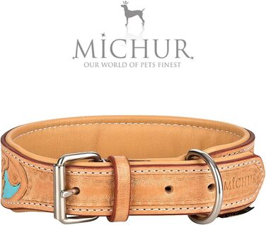 Обідній шкіряний нашийник для собак Mariano, бежевий, блакитний, коричневий, з візерунком квітів, розмір 24-28,5 см