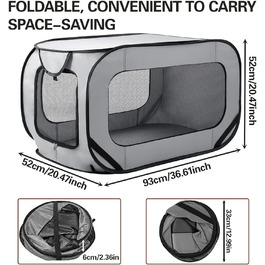 Транспортна переноска для собак CAIEJSAEN 92x52x52 см, складана, з оксфордської тканини, сітка, для подорожей та авто, дихаюча, переносна, для собак, тканинна переноска (зелена/сіра)