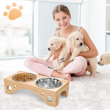 Набір мисок для собак FoiiLiio з нержавіючої сталі (2 шт., 1100 мл), підставка з бамбука, годівниця для собак