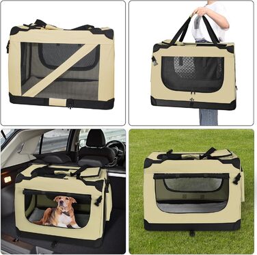 Транспортна переноска для собак PISPET - складана переноска з комфортним вкладишем. Підходить як затишний собачий будинок. Розміри: 80x55x55 см, Бежевий колір