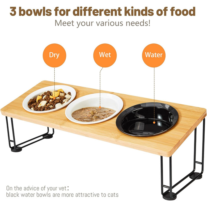 Набір мисок для котів Ousiya Katzennapf Erhöht (3 шт.) з кераміки з підставкою з силікону, 15° нахил, для оптимальної постави при годуванні, запобігає блювоті