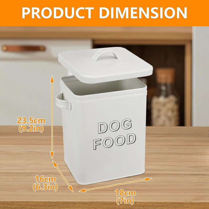 Контейнер для корму для собак, 5л, з кришкою та мірною ложкою – герметичний контейнер для сухого корму, білий, для зберігання корму та ласощів, для дому