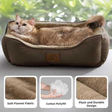 Ліжко для котів BEDSURE велике, миється - 63.5x53 см, неслизьке, для собак та котів, квадратна корзина з м'яким бордюром, (51 x 41 см (Д x Ш), Колір: Коричневий)
