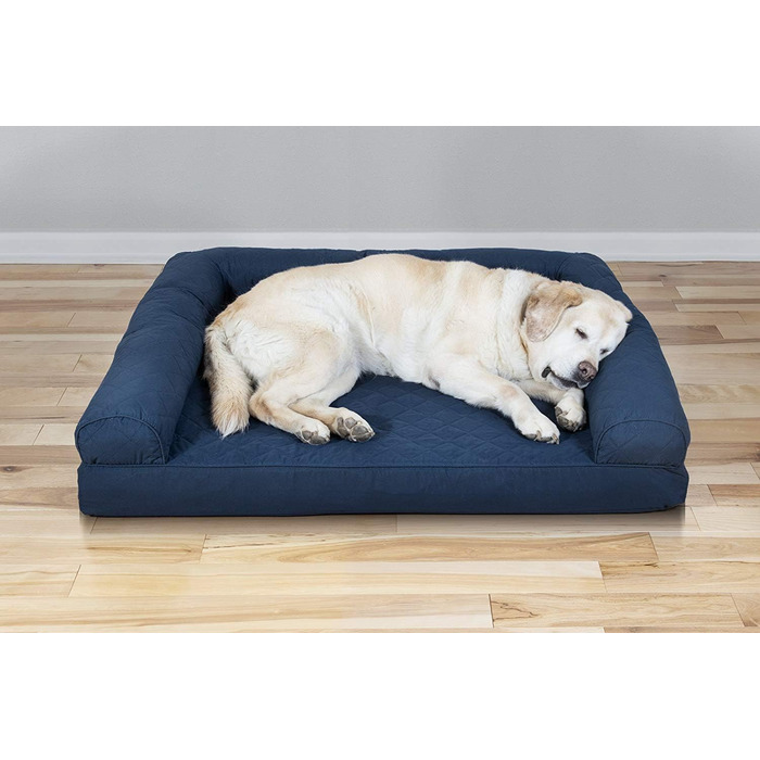 Ліжко для собак та котів FurHaven Quilted Sofa - Стильне ліжко з охолоджуючим гелем, велике (X-Large), колір: темно-синій, розмір: 102 x 81 x 20 см