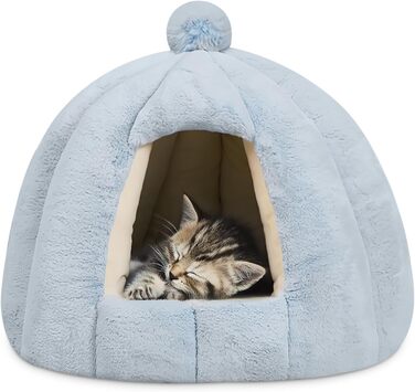 Тепла іглу-лежанка для котів і собак ALLSOPETS, глетчерно-блакитна, розмір L, знімна та прана подушка, будиночок-затишок для малих і середніх тварин