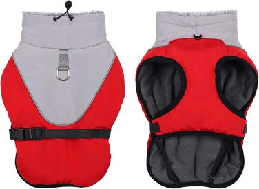 Теплий зимовий одяг для собак Savlot: водонепроникна куртка з флісовою жилеткою та регульованою блискавкою, червона (L)
