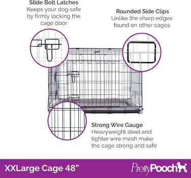 Металевий клітка Pretty Pooch для собак і котів XXL, складна, з піддоном, двома дверима та лежаком, 121,9 см