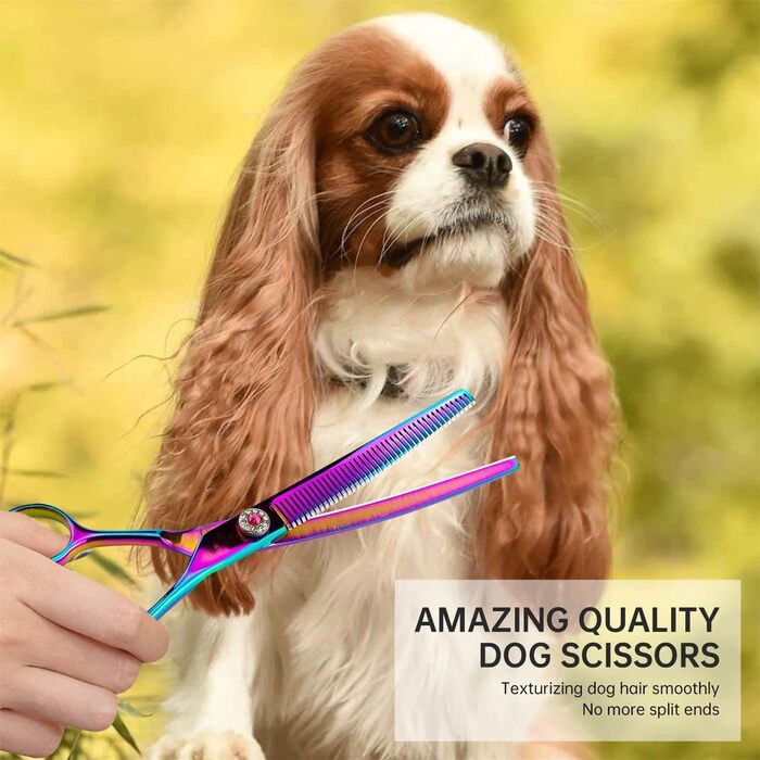 Професійна витончена ножиці для грумінгу собак та котів, 17.5 см, японська сталь, зменшення густоти на 65%, фіолетовий колір