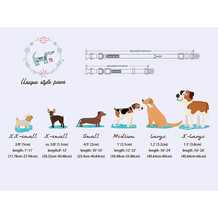 Оригінальний ошийник для собак і котів Unique Style Paws з бантиком, регульований, для середніх і великих порід, обхват шиї 40–66 см