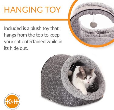 Електричне лежанка-печера для котів K&H Pet Products, сіра з геометричним візерунком, 43,2x38,1x33 см