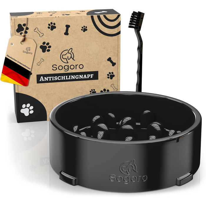Миска для собак Anti Schling Napf з щіткою для легкого очищення, об'єм до 700 мл, з антиковзаючою основою, для середніх та великих собак, чорна