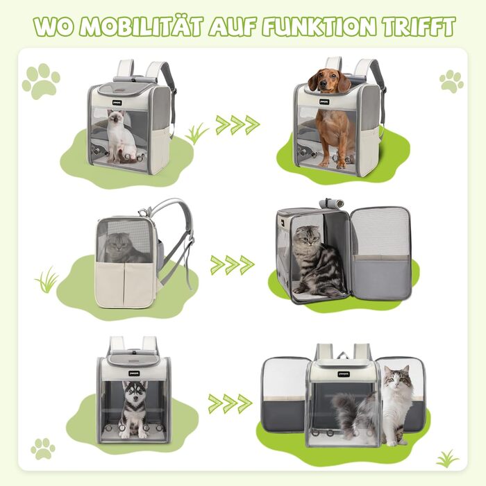 Рюкзак для кота великого розміру ALLSOPETS, складаний рюкзак для собак і котів, дихаюча переноска для подорожей, прогулянок та походів (димно-зелений, туманно-сірий)