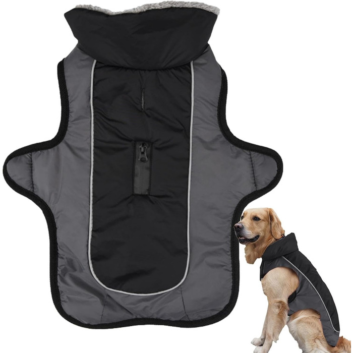 Водонепроникний зимовий одяг для собак | Тепла куртка для собак з флісовою підкладкою, регульовані лямки | Для маленьких та середніх собак (Чорний)