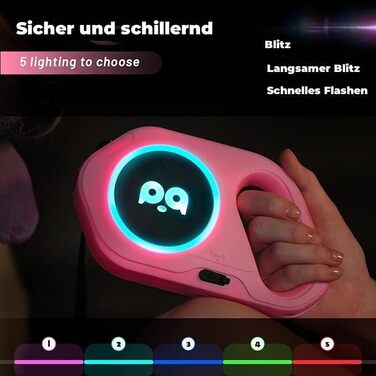 Висувна поводок для собак з LED-підсвічуванням, гальмом та системою швидкого розблокування. 5м нейлоновий поводок для собак середніх та маленьких порід (до 40 кг). Білий/Рожевий колір