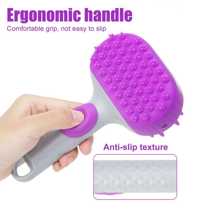Щітка для миття собак 2-в-1 з дозатором миючого засобу 200мл, двостороння масажна щітка для котів, собак, кроликів та пухнастих тварин, фіолетова