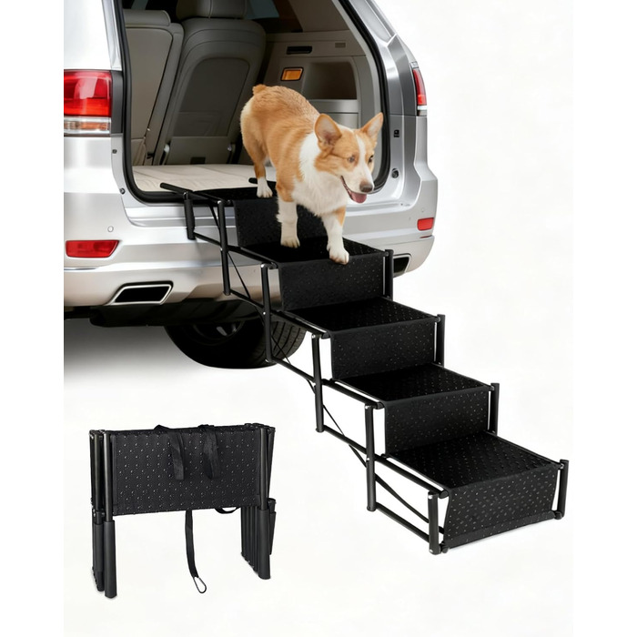 Сходинка для собак у машину, 5 сходинок, складана, для SUV та вантажівок, висота 86-96,5 см, антиковзаюча поверхня, підтримує до 68 кг