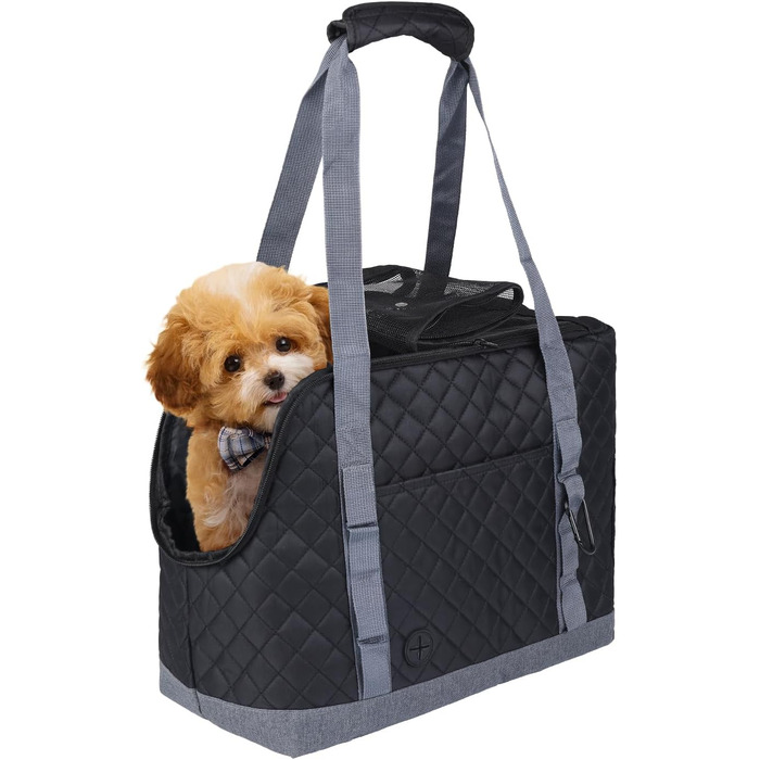 Сумка-переноска для собак та котів, чорна, дихаюча, з кишенями, для маленьких собак, цуценят, кроликів, миючий матеріал