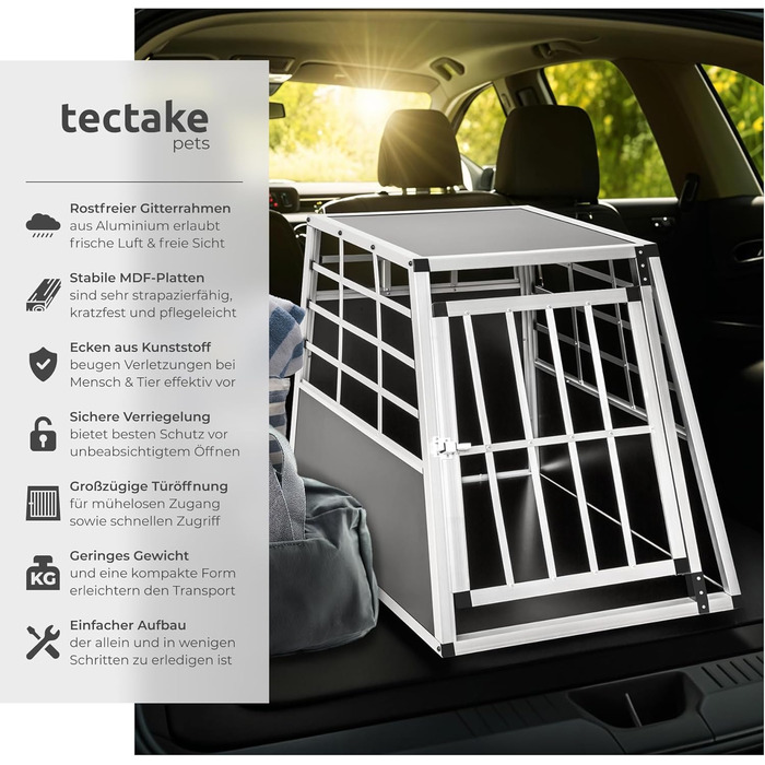 Транспортна переноска для собак tectake® - алюмінієва переноска для авто та дому, 65 x 90 x 69,5 см (Single Large)