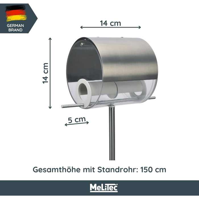 Годівниця для птахів MeLiTec з нержавіючої сталі, стояча, 150 см, 14x14 см