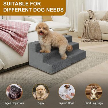 Сходинки для собак - 6-ступенева сходинка для високих ліжок, з високощільним пінопластом, неслизьке покриття, знімне та пральне покриття для собак