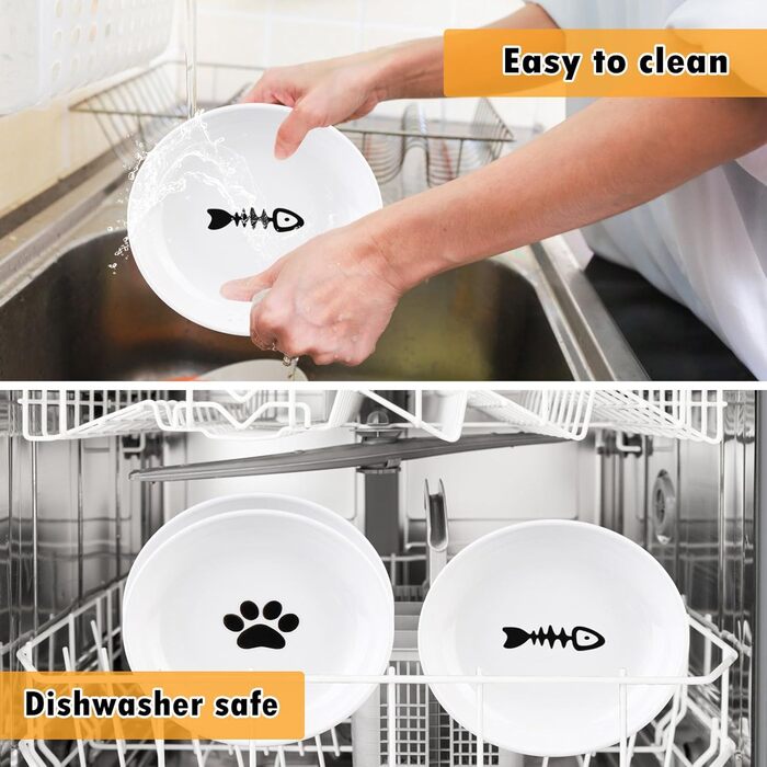 Набір мисок для котів з кераміки, 6 шт. - миски для корму та води (15x2,6 см)