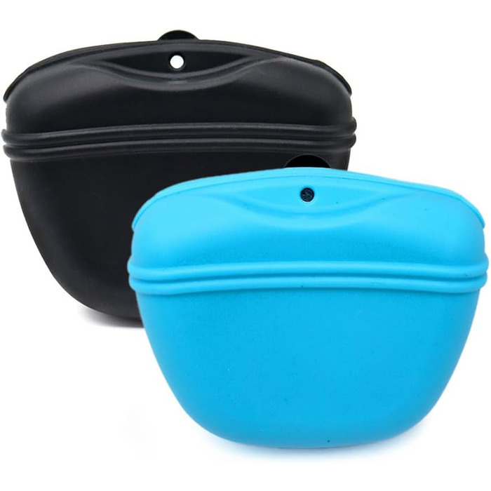 Силіконові мішечки для корму для собак, з магнітною застібкою, для прогулянок та тренувань на вулиці (1 шт., чорний та небесно-блакитний)