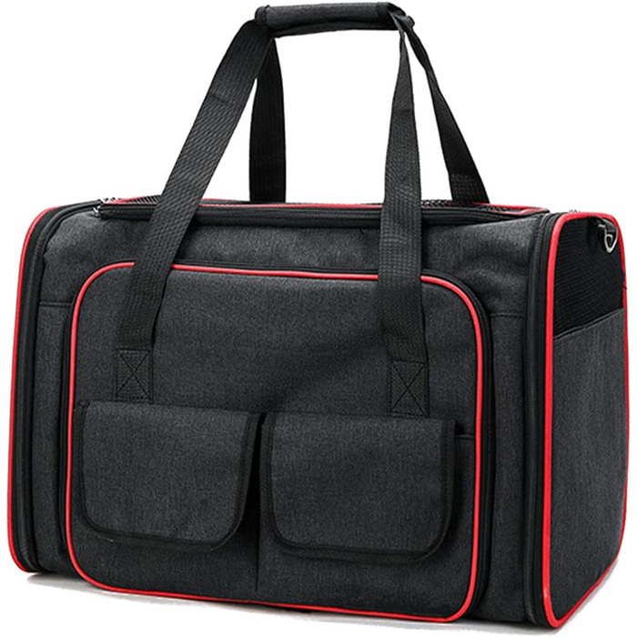 Транспортна сумка для кота PETCUTE, розкладна, з м'яким флісовим ліжком, для собак, з відкриттям з 2 сторін, дихаюча, з бічними кишенями, схвалена авіаперевізниками (M, чорний)