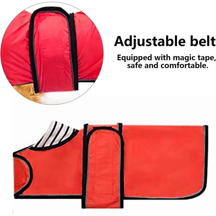 Водонепроникний дощовик для собак Geyecete, регульований, для такс, з світловідбиваючими елементами, червоний, S (довжина спини 36-38 см)