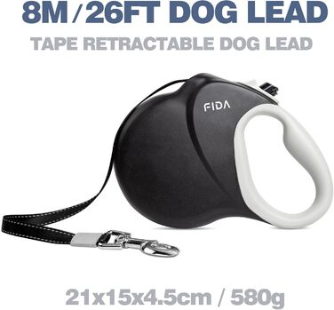 Рулетка для собак Fida 8м, чорна, до 50 кг, 2025