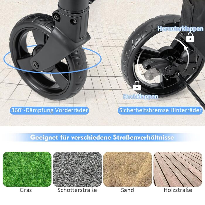 Візок для собак GOPLUS, розкладний, 60 кг, з кишенями та сіткою, 67 x 98 x 88 см