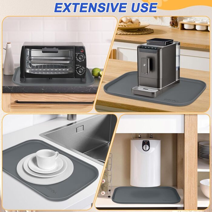 Силіконовий килимок для годівлі домашніх тварин з піднятим бордюром для корму та води, миски для собак, миски для котів, підкладка з високим бордюром для підлоги, водонепроникний килимок, гумова підкладка для котів та собак 24x16x0,8 (24 x 16 x 0.8 дюймів