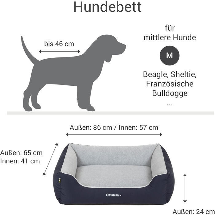Ліжко для собак Doctor Bark Kleine Hunde - Корзина для собак М'яка та пухнаста - Миється, зносостійка, затишна - Виготовлено в Німеччині - GreenLabel (M - 86x65 см, Королівський синій)