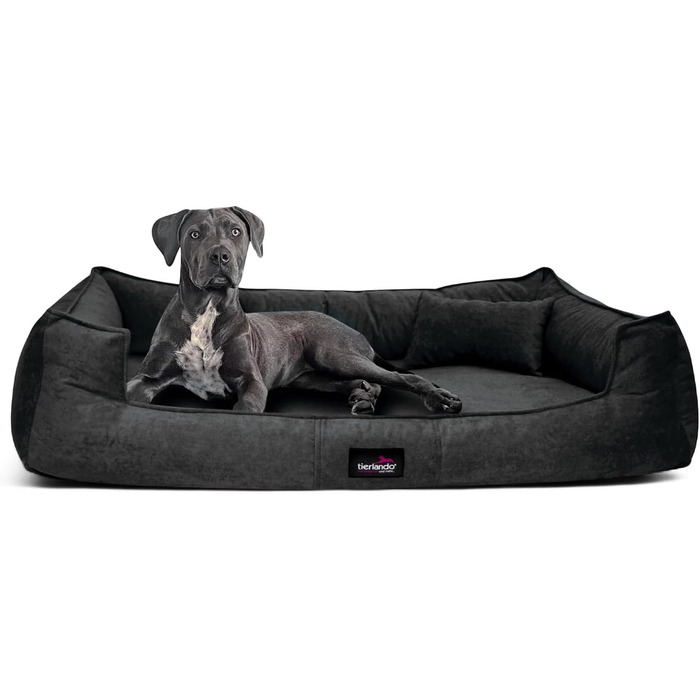 Ортопедичне ліжко для собак Tierlando® Bruce з знімним та пральним велюровим покриттям, собаче ліжко-софа, ідеально для середніх та великих собак, розмір: 110x90 см, колір: оливковий (26)