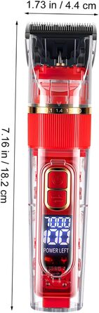 Безшумний бездротовий тример для домашніх тварин BESPORTBLE з LED-дисплеєм, миється, аксесуари для собак та котів, регульована швидкість, насадки-гребінці, 18.00x4.50x4.00 см, червоний