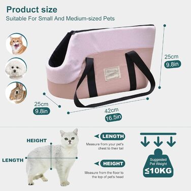 PETCUTE Сумка-переноска для собак, рожева, до 10 кг, з ременем безпеки та знімним підкладом