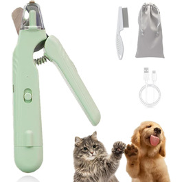 Кризачки для собак та котів 2-в-1 з LED-підсвічуванням – безпечна стрижка кігтів без страху, професійний інструмент для грумінгу, зелений