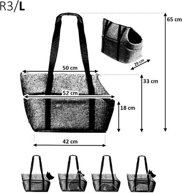 Сумка-переноска для собак та котів | Шкіряна сумка-переноска з гумкою та карабіном | до 15 кг | Шкіра | Розмір L | Сірий колір (42 x 29 x 33 см)