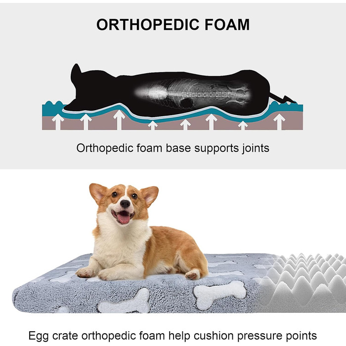 Килимок для собак Qoosea з Memory Foam, 50х40 см, сірий. Килимок для котів та собак середніх порід, миючий, з антиковзною основою