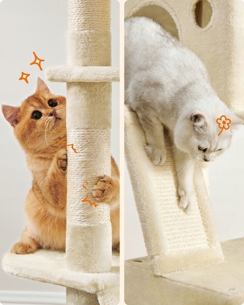 Високий когтеточка-комплекс Feandrea бежевий, 206 см, для великих кішок XXL з гамаком та лежаком