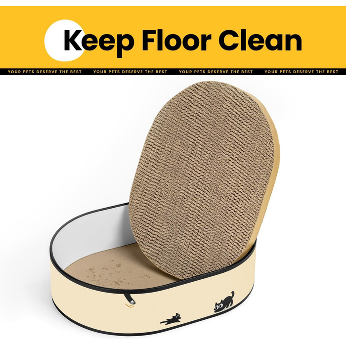 Кігтеточка для котів з будиночком та 4 змінними шарами - велика кігтеточка з міцного гофрокартону, двосторонні шари з наклейками DIY - лежанка для котів у квартирі, захист меблів, чорна, велика