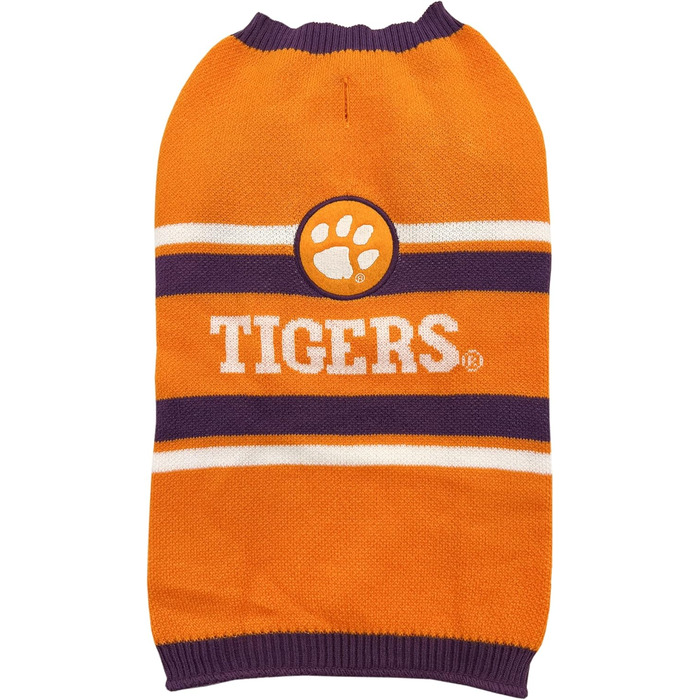 Теплий в'язаний светр для собак Clemson Tigers NCAA, розмір L, з логотипом команди, для великих і малих порід