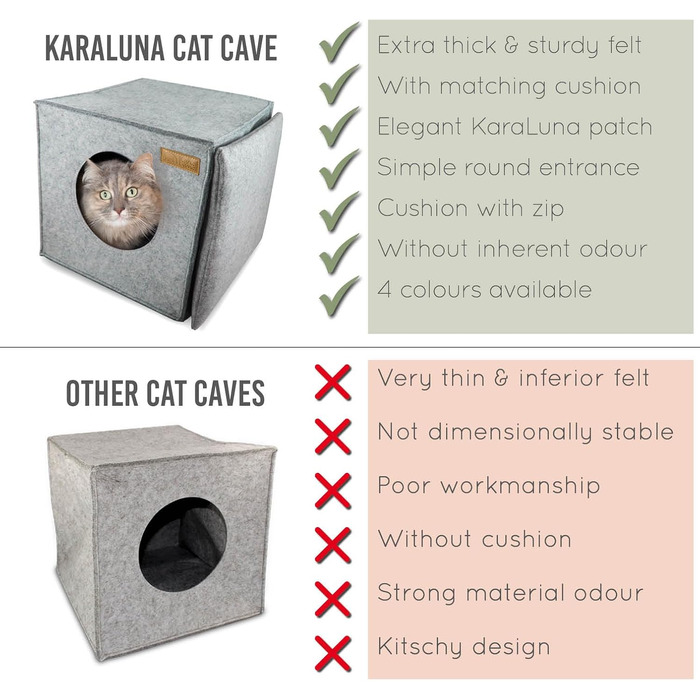 KaraLuna Котяча лежанка з фетру для полиці IKEA Kallax/Expedit, будиночок-купол для 2 або великих котів, світло-сірий, спальне місце, кошик для котів