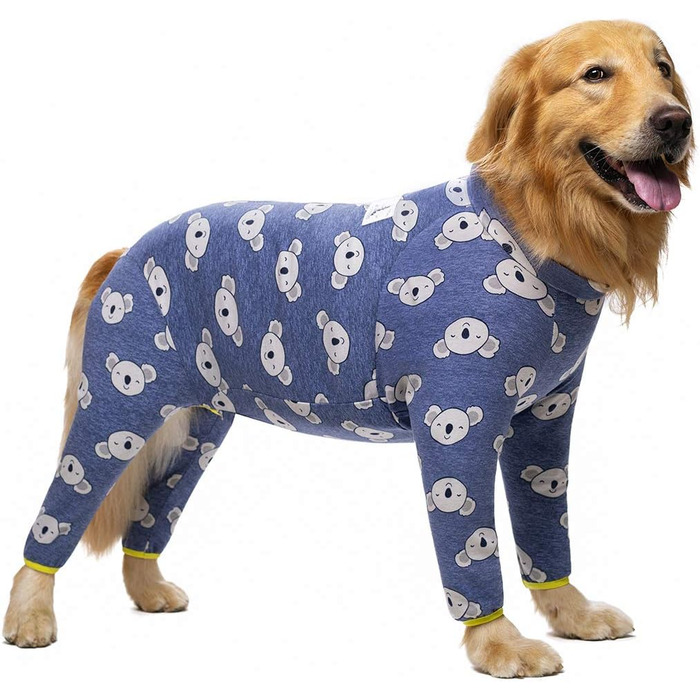 Піжама для собак великих порід Miaododo з бавовни, принт 'Полуниця', повне покриття живота, для собак після операцій (81 см обхват грудей, 81 см довжина спини, 55 см довжина), блакитна