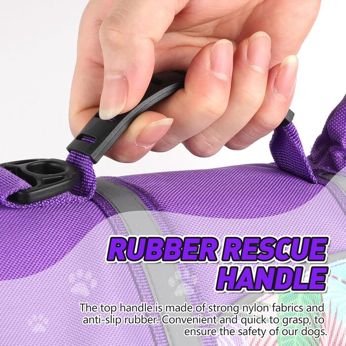 Жилет для плавання собак Doglay, Ripstop, з милим зображенням акули, надзвичайною плавучістю та рятувальним ручкою, регульований, для великих собак, фіолетовий з квітковим малюнком