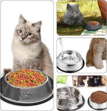 Набір з 3 мисок для котів з нержавіючої сталі, антиковзкі, для котів та кошенят