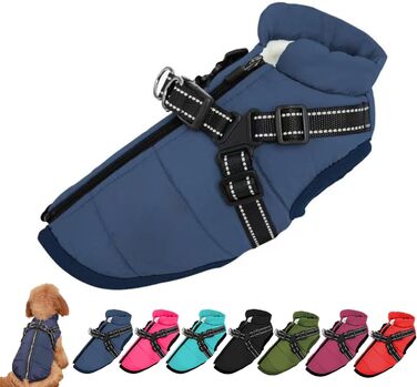 Водонепроникна зимова куртка для собак Sport, з інтегрованим повідком, S, блакитна