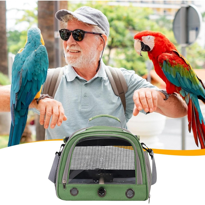 Клітка для папуг – переноска для маленьких тварин | Клітка-переноска для птахів з жердкою | Сумка для папуг | Дихаюча переноска на блискавці | Універсальна переноска для тварин (Зелена)